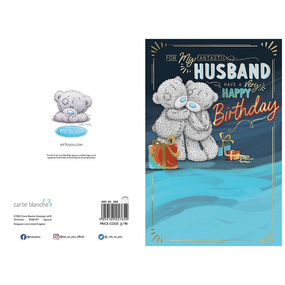 Carte Blanche - Happy Birthday Husband Bears Snuggling Greeting Card - Blue