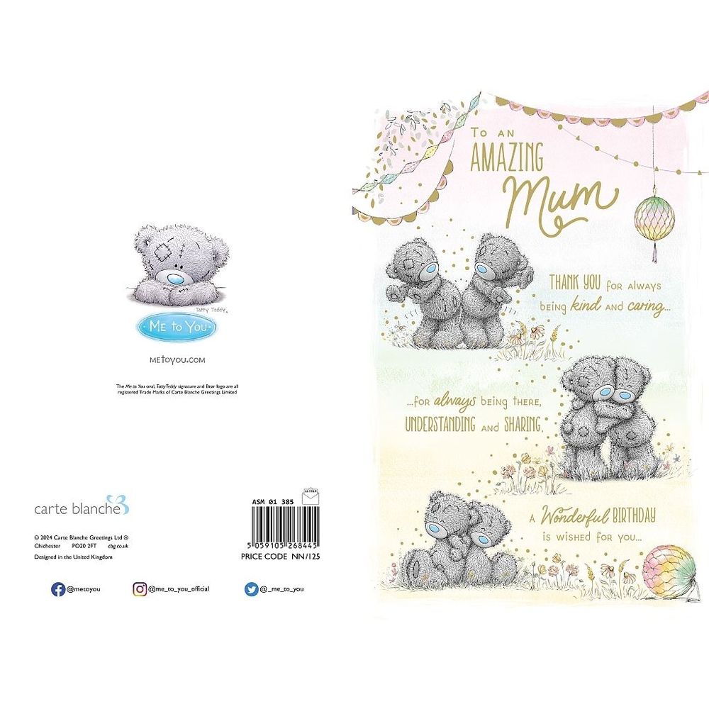 Carte Blanche - Happy Birthday Mum Bears In Flowers Greeting Card - Multicolor