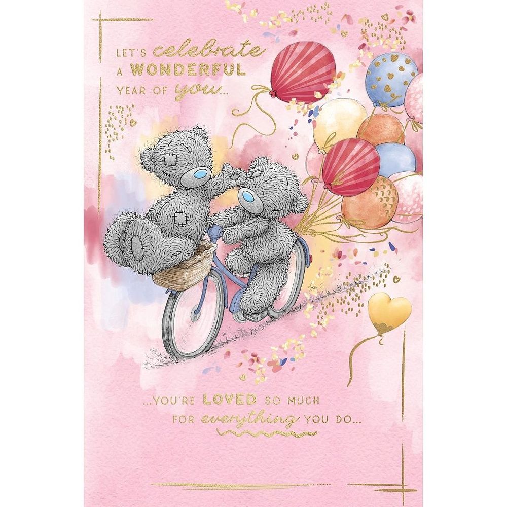 Carte Blanche - Happy Birthday Bears On Bicycle Greeting Card - Pink