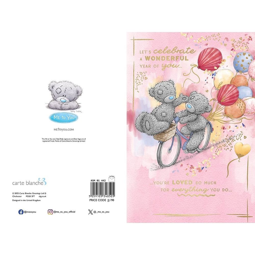 Carte Blanche - Happy Birthday Bears On Bicycle Greeting Card - Pink