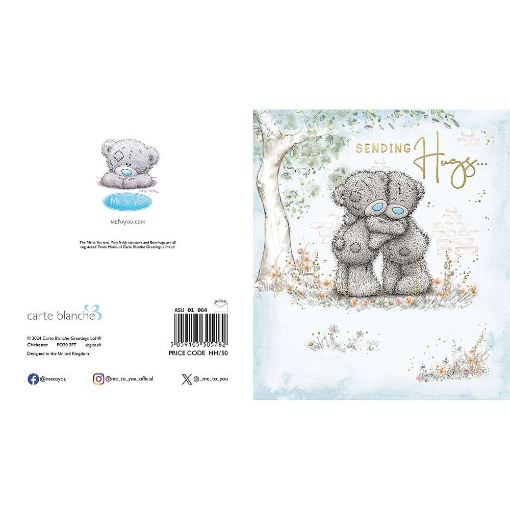 Carte Blanche - Sending Hugs Bears Hugging Greeting Card - Multicolor