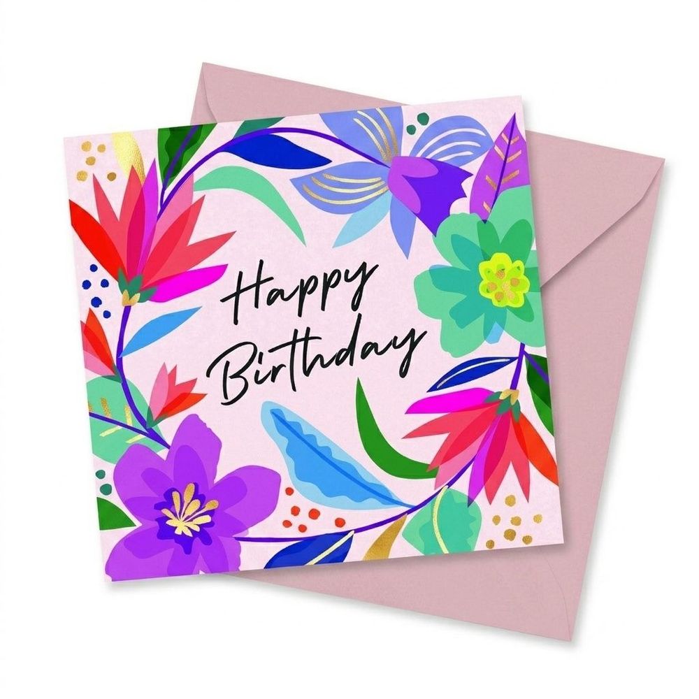 Laura Darrington Design - Happy Birthday Greeting Card - Floral Design