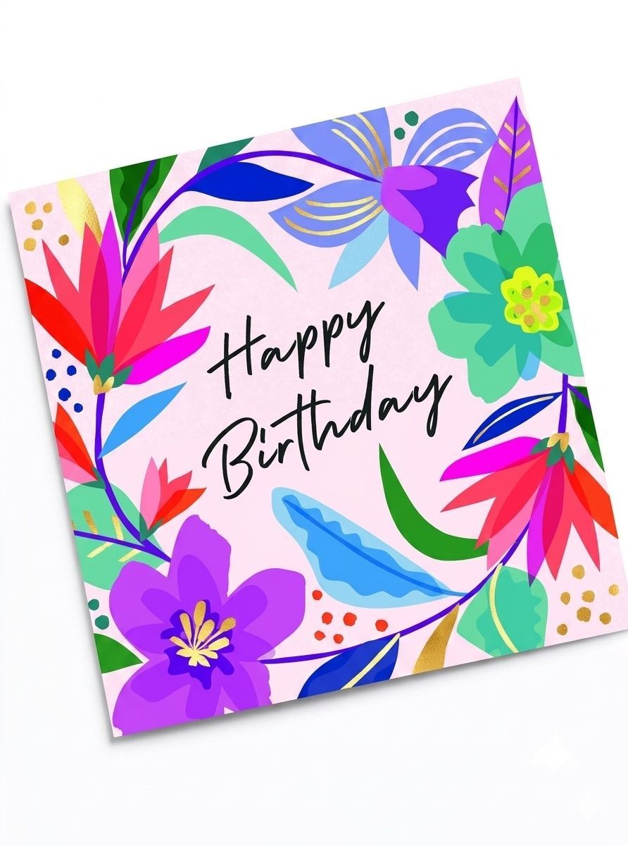 Laura Darrington Design - Happy Birthday Greeting Card - Floral Design