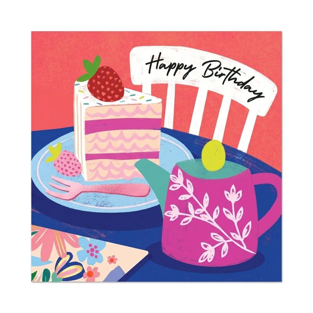 Laura Darrington Design - Happy Birthday Greeting Card - Afternoon Tea Design