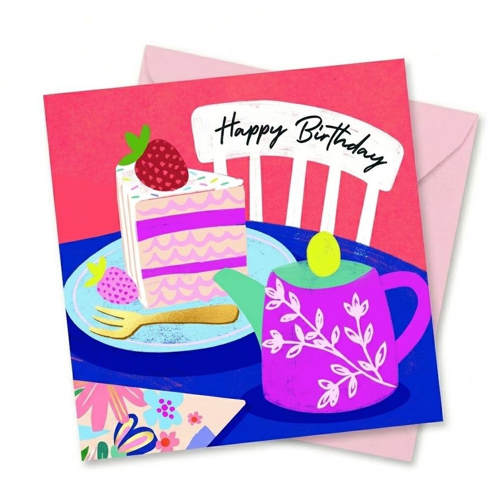 Laura Darrington Design - Happy Birthday Greeting Card - Afternoon Tea Design