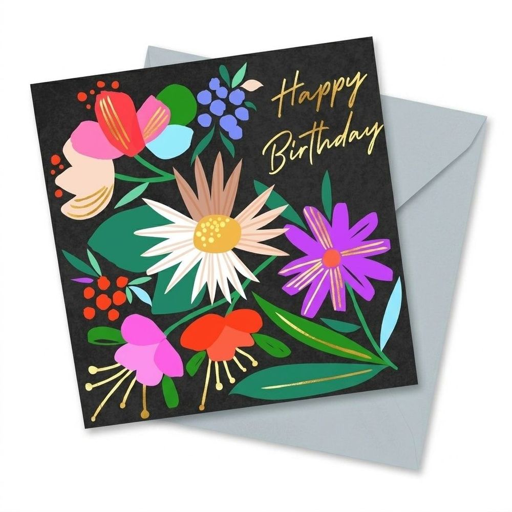 Laura Darrington Design - Floral Design Happy Birthday Greeting Card - Multicolor