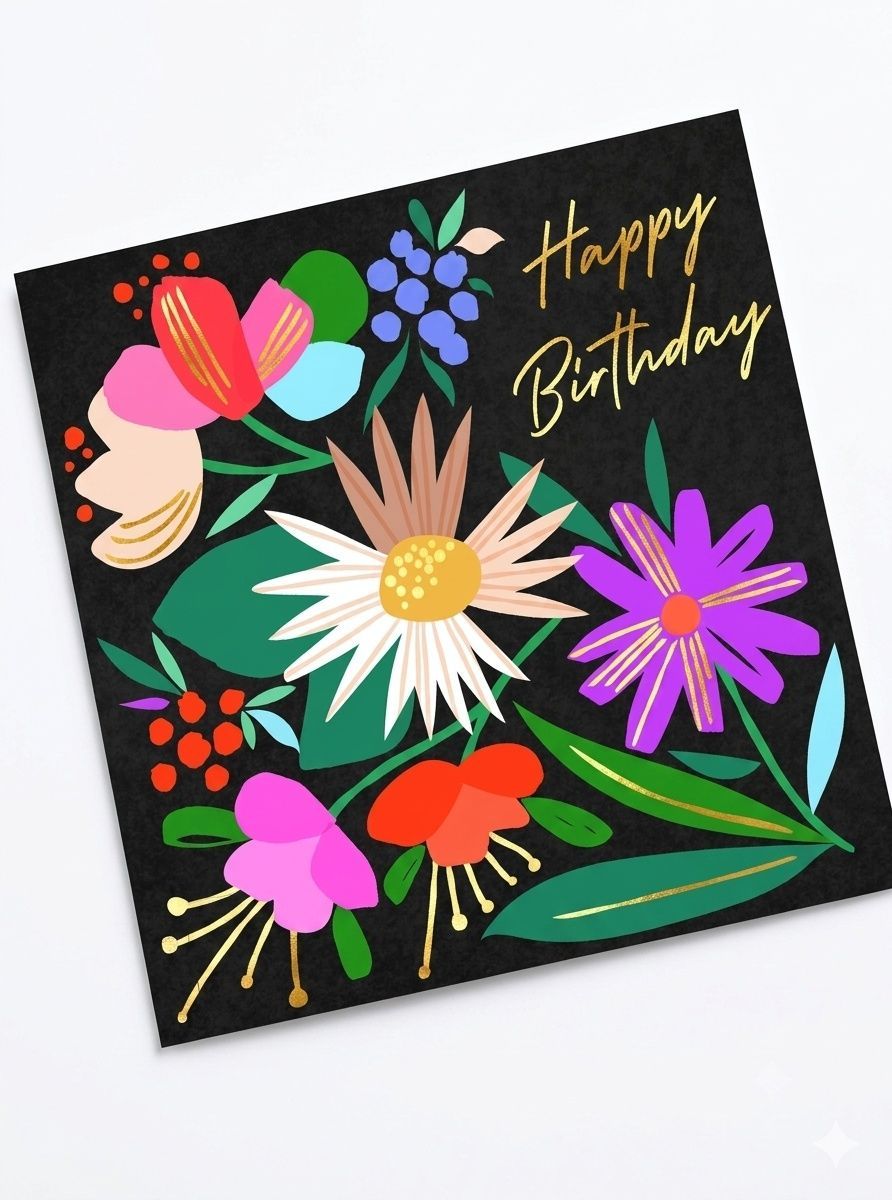 Laura Darrington Design - Floral Design Happy Birthday Greeting Card - Multicolor