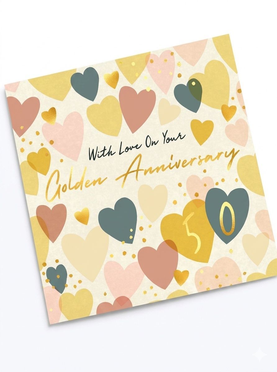 Laura Darrington Design - 50th Golden Wedding Anniversary Greeting Card - Multicolor