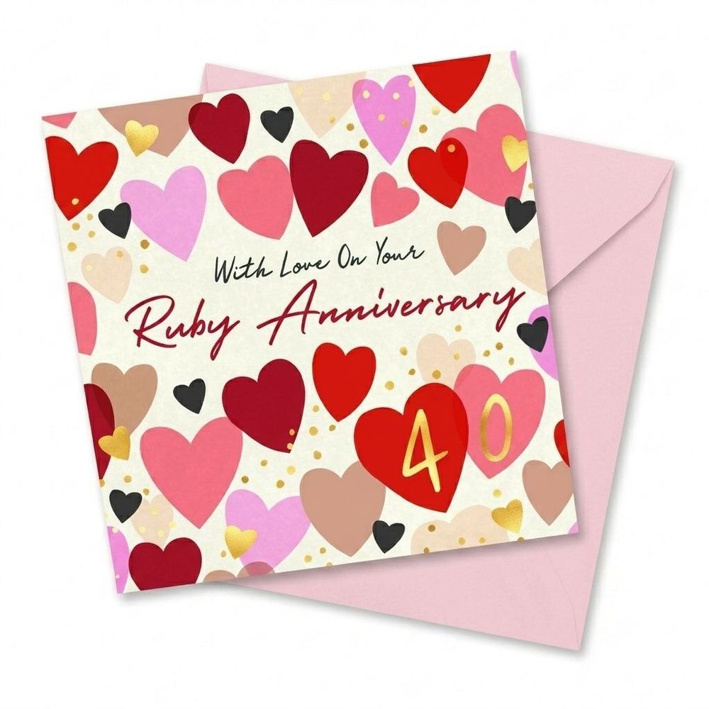 Laura Darrington Design - 40th Ruby Wedding Anniversary Greeting Card - Multicolor