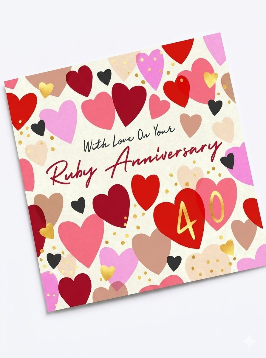 Laura Darrington Design - 40th Ruby Wedding Anniversary Greeting Card - Multicolor