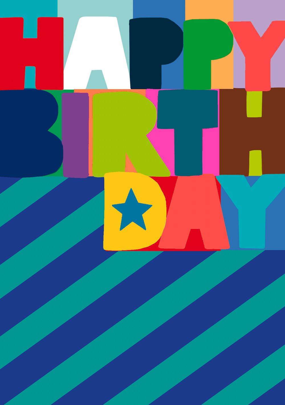 PaperSalad - Blank Card - Happy Birthday Blue Chevrons