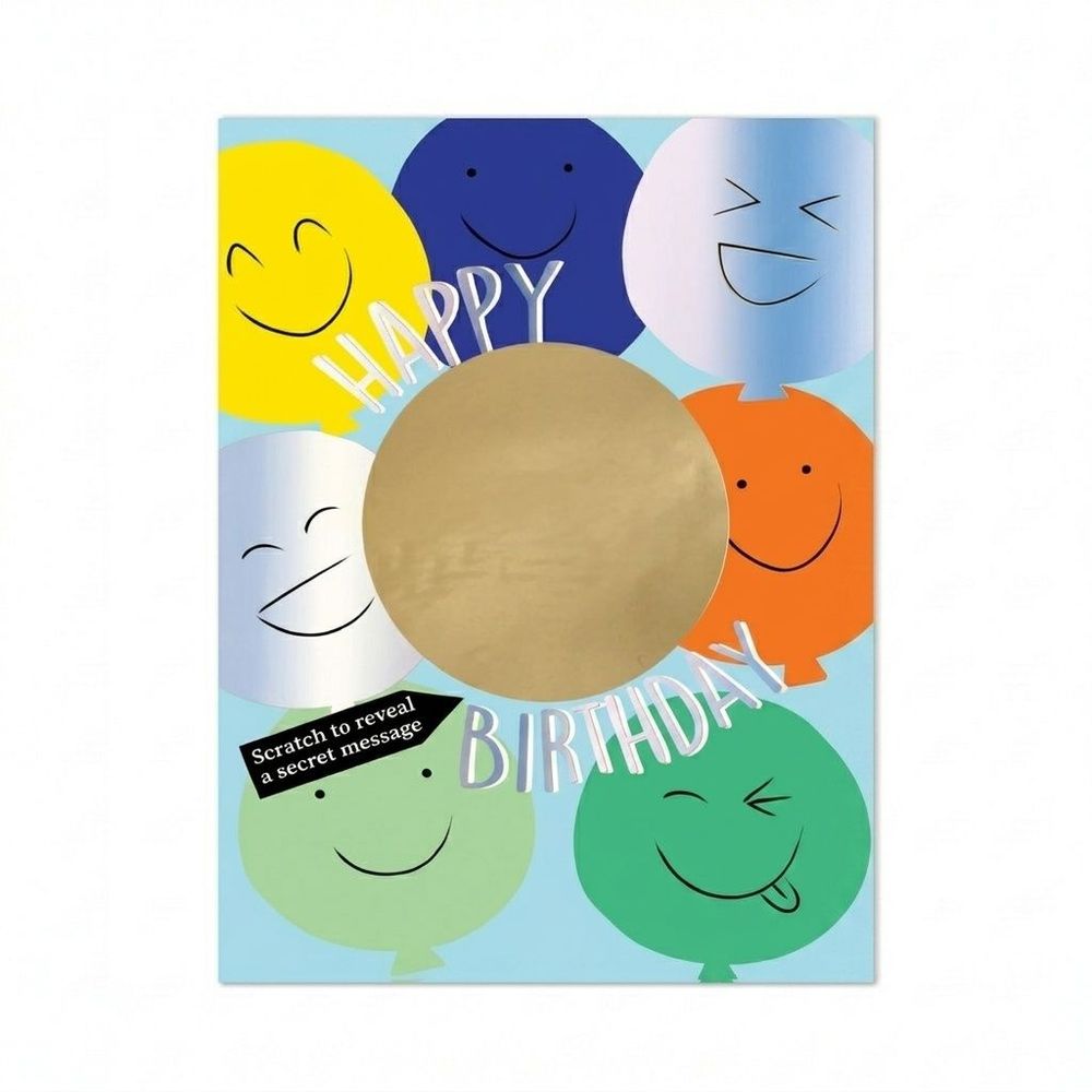 Second Nature - Happy Birthday Scratch Greeting Card - Smiley Face Balloons