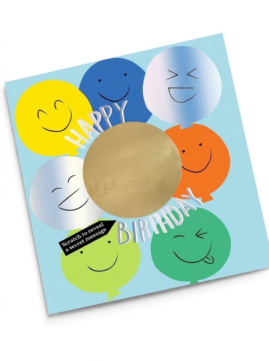 Second Nature - Happy Birthday Scratch Greeting Card - Smiley Face Balloons