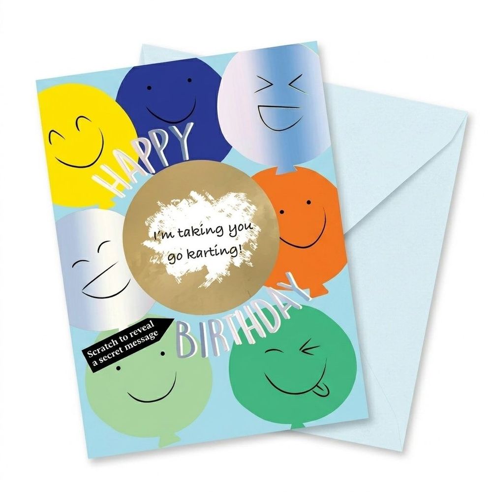 Second Nature - Happy Birthday Scratch Greeting Card - Smiley Face Balloons