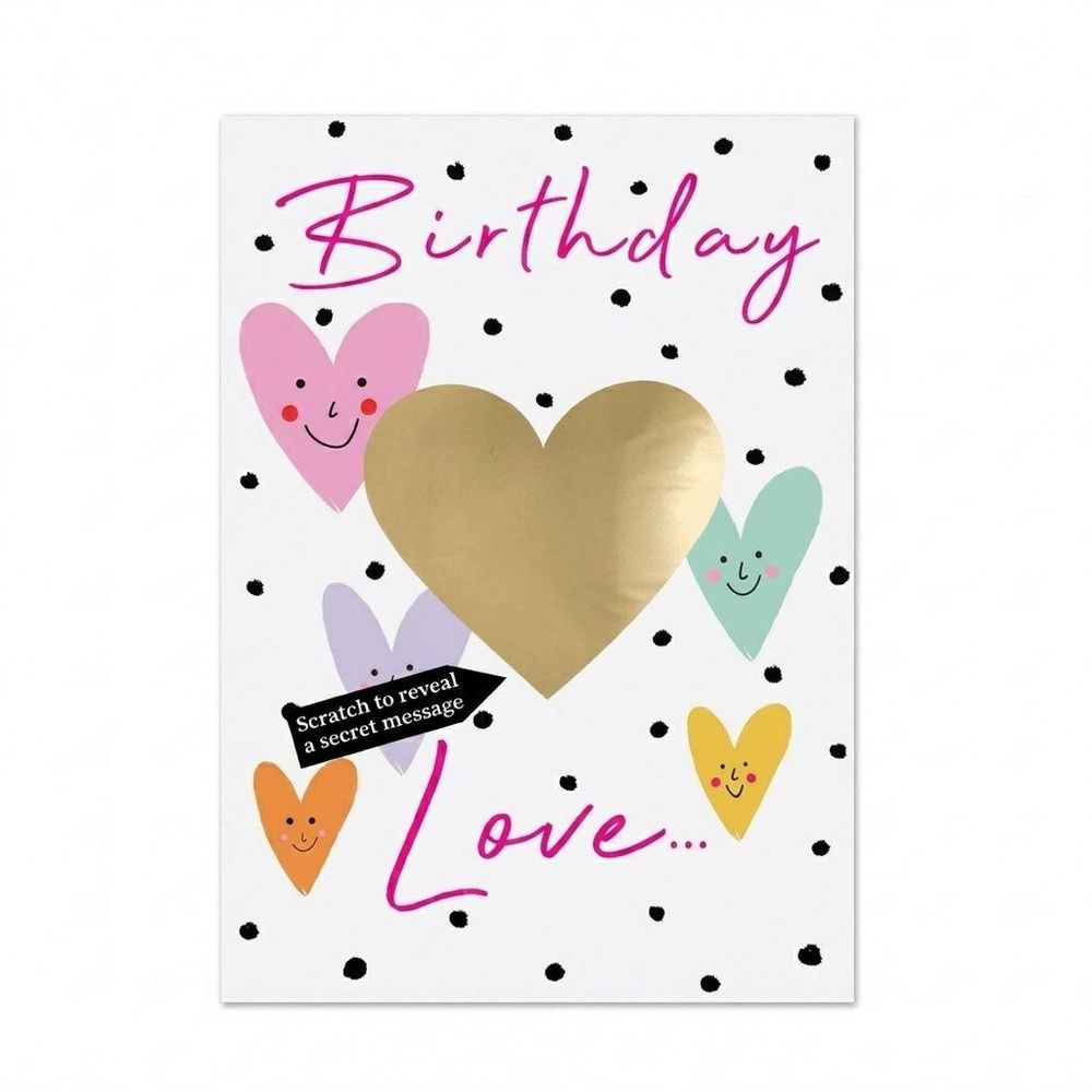 Second Nature - Birthday Love Hearts Scratch Greeting Card - Multicolor