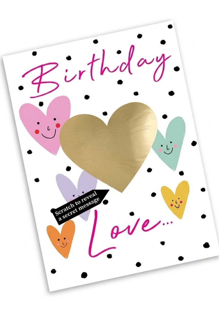 Second Nature - Birthday Love Hearts Scratch Greeting Card - Multicolor