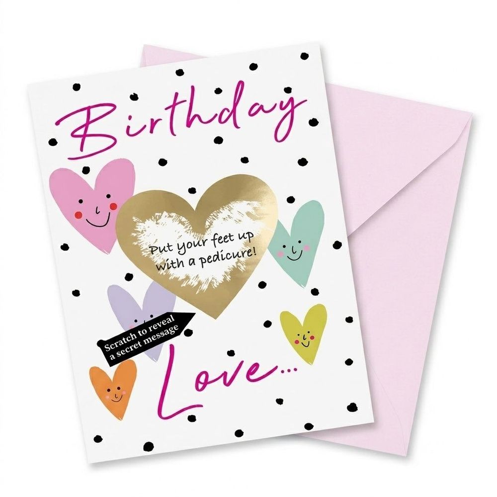 Second Nature - Birthday Love Hearts Scratch Greeting Card - Multicolor