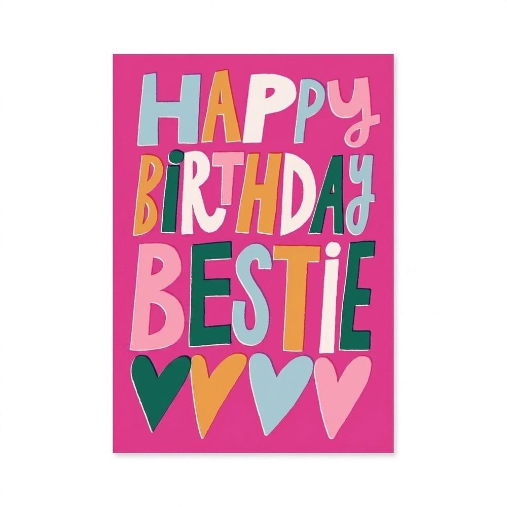 Laura Darrington Design - Happy Birthday Bestie Greeting Card - Pink