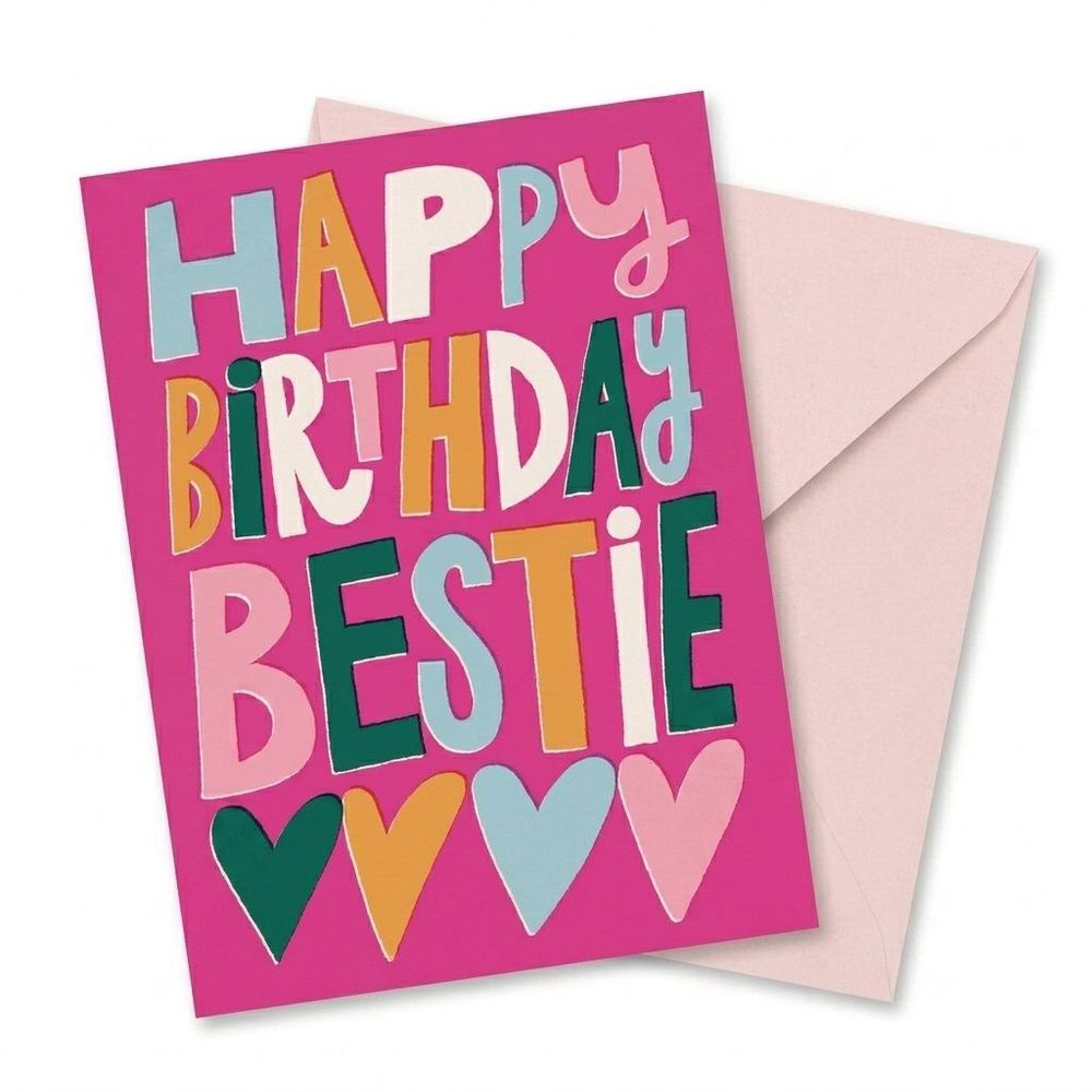 Laura Darrington Design - Happy Birthday Bestie Greeting Card - Pink