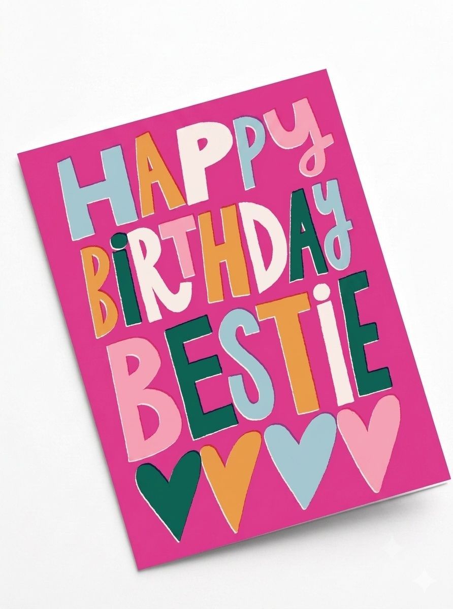 Laura Darrington Design - Happy Birthday Bestie Greeting Card - Pink