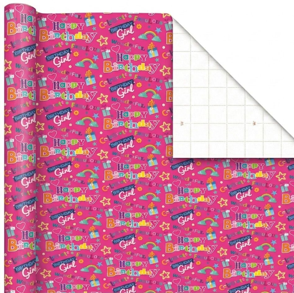 SimonElvin - Flat Gift Wrap & Tag Set - Happy Birthday Girl - 6 Pcs