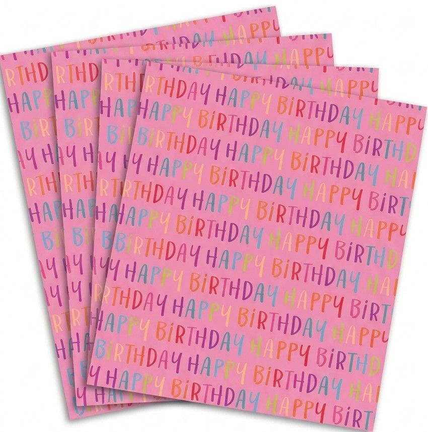 SimonElvin - Flat Gift Wrap & Tag Set - Designer Happy Birthday - 6 Pcs