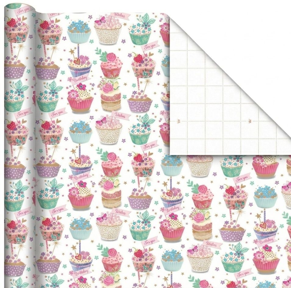 SimonElvin - Flat Gift Wrap & Tag Set - Designer Cupcakes - 6 Pcs