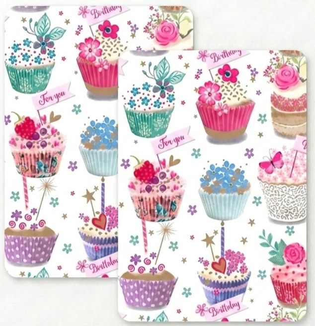SimonElvin - Flat Gift Wrap & Tag Set - Designer Cupcakes - 6 Pcs