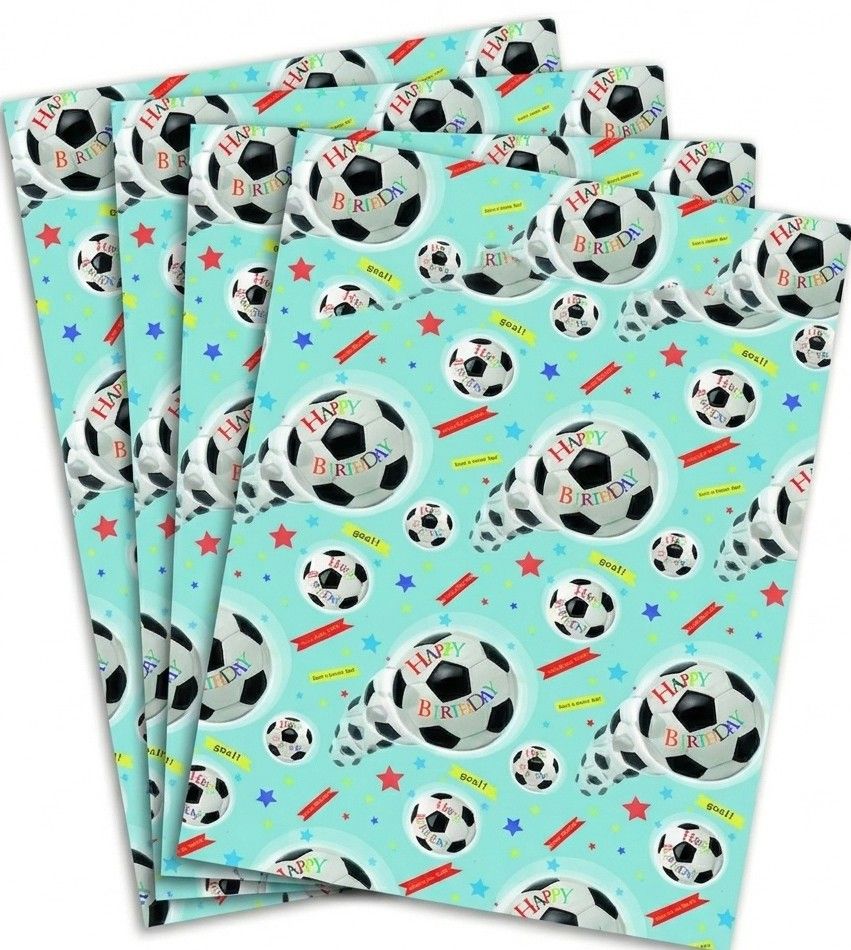 SimonElvin - Flat Gift Wrap & Tag Set - Happy Birthday Football - 6 Pcs