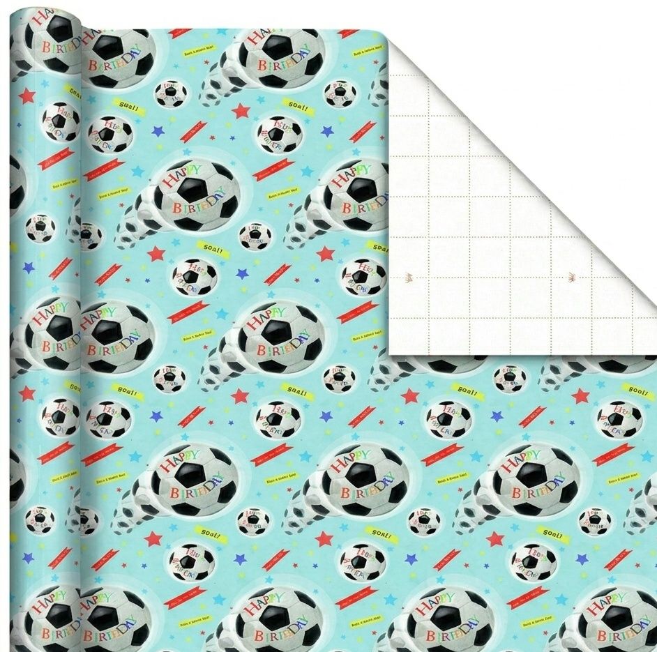 SimonElvin - Flat Gift Wrap & Tag Set - Happy Birthday Football - 6 Pcs