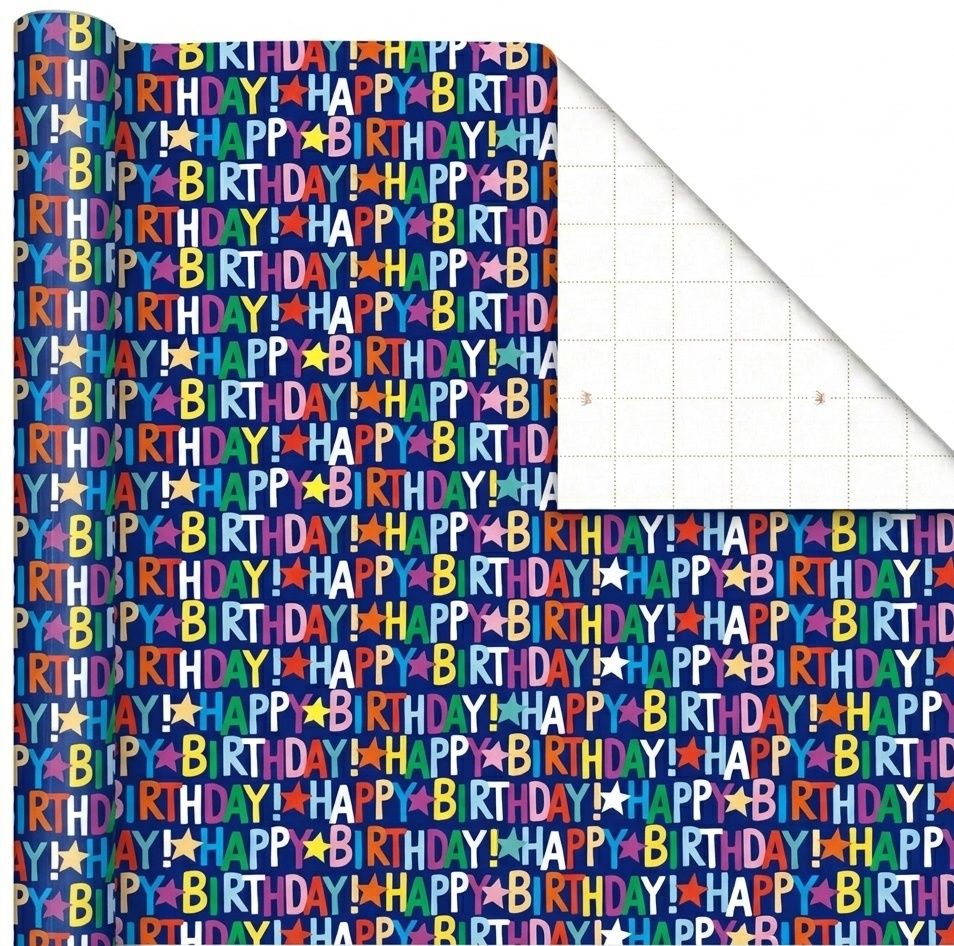 SimonElvin - Happy Birthday Themed Flat Gift Wrap & 2 Gift Tags - Blue - 6 Pcs