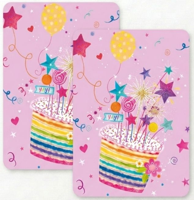 SimonElvin - Flat Gift Wrap & Tag Set - Happy Birthday Cake & Candles - 6 Pcs