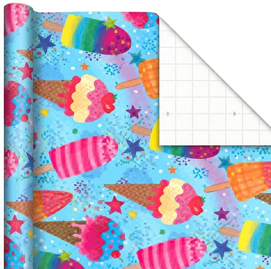SimonElvin - Ice Cream Themed Flat Gift Wrap & Tag Set - Multicolor - 6 Pcs
