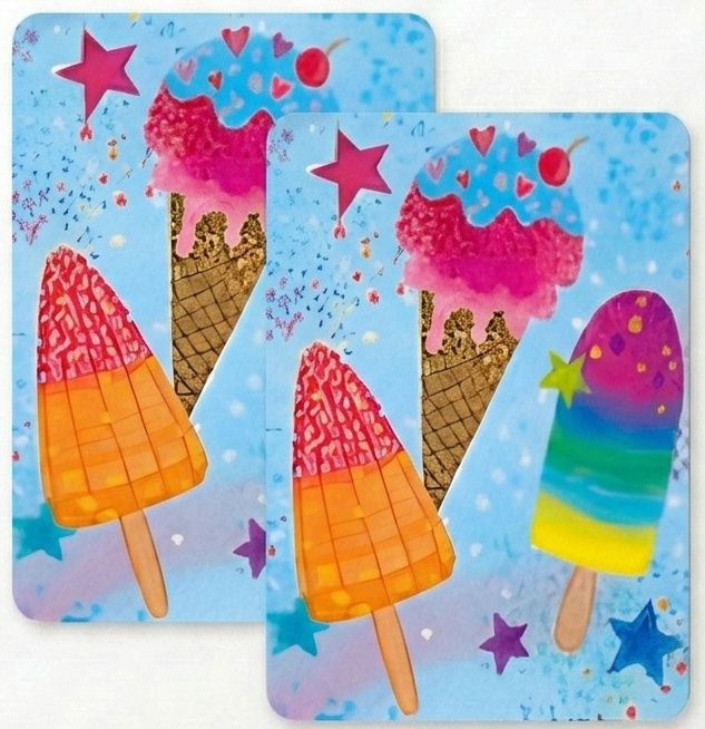SimonElvin - Ice Cream Themed Flat Gift Wrap & Tag Set - Multicolor - 6 Pcs