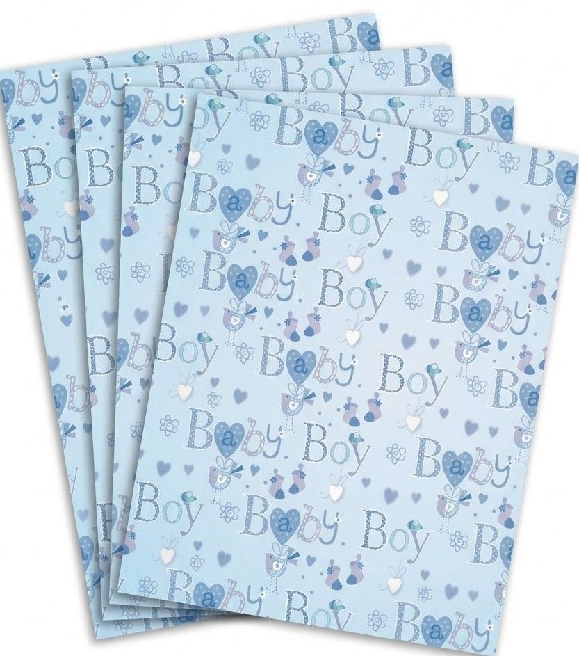 SimonElvin - Baby Boy Themed Flat Gift Wrap & Tag Set - Blue - 6 Pcs