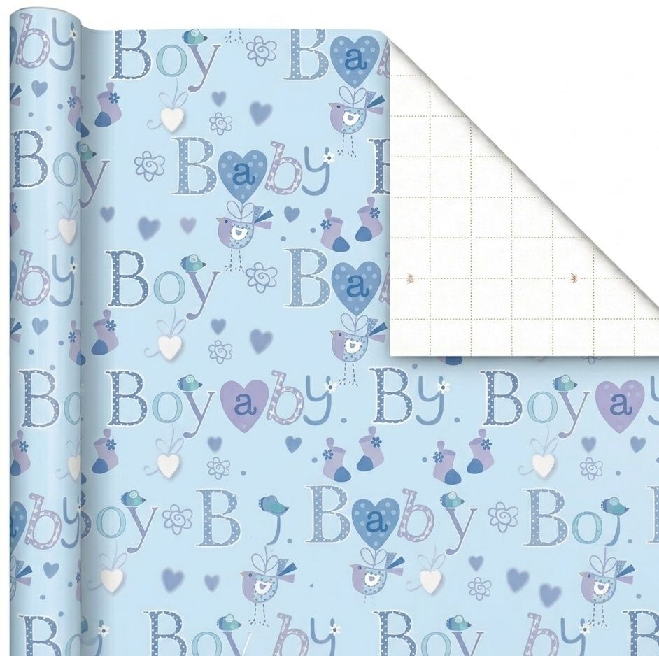SimonElvin - Baby Boy Themed Flat Gift Wrap & Tag Set - Blue - 6 Pcs