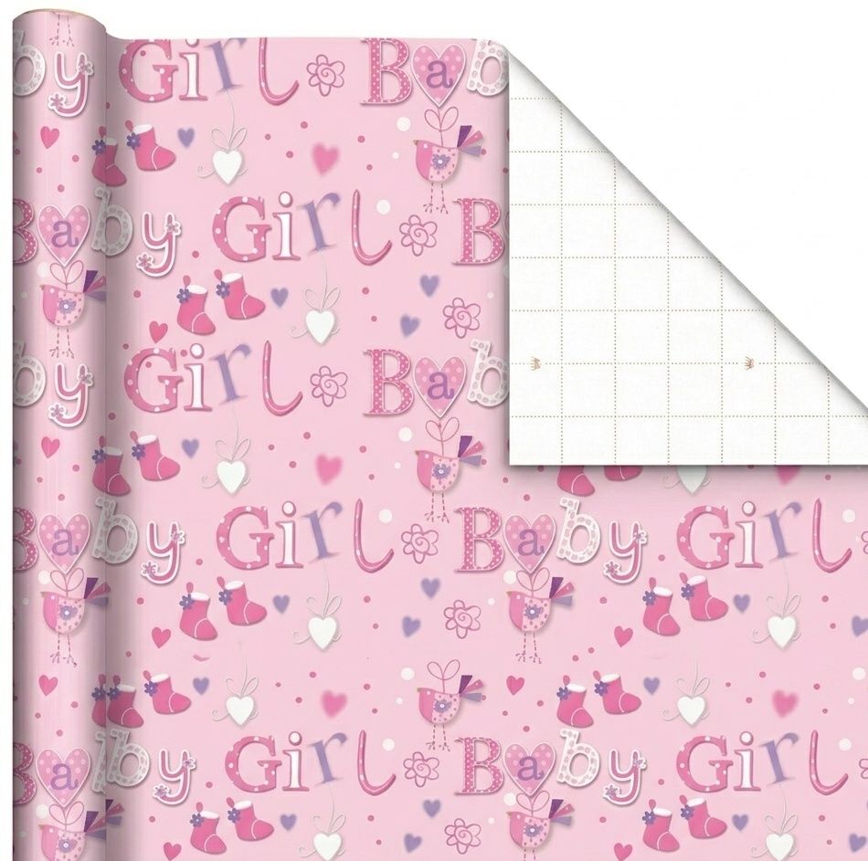 SimonElvin - Baby Girl Themed Flat Gift Wrap & Tag Set - Pink - 6 Pcs