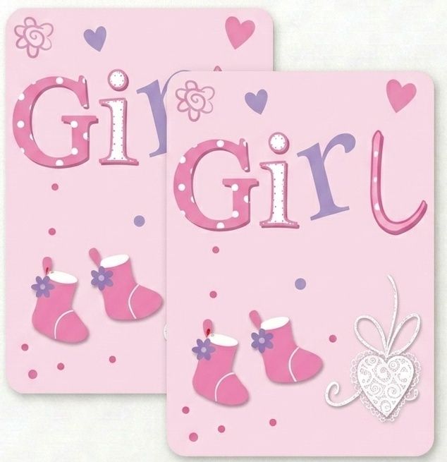 SimonElvin - Baby Girl Themed Flat Gift Wrap & Tag Set - Pink - 6 Pcs