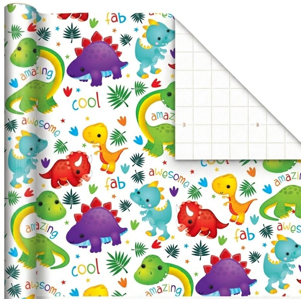 SimonElvin - Dino Themed Flat Gift Wrap & Tag Set - Multicolor - 6 Pcs
