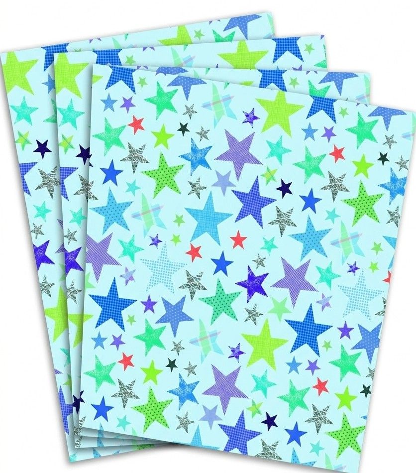 SimonElvin - Stars Design Flat Gift Wrap With 2 Gift Tags - Multicolor - 6 Pcs