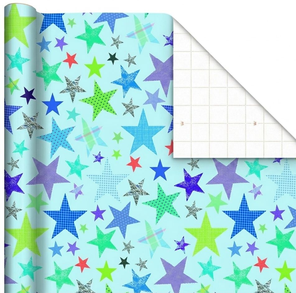 SimonElvin - Stars Design Flat Gift Wrap With 2 Gift Tags - Multicolor - 6 Pcs