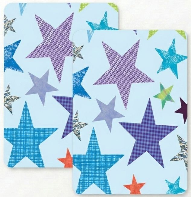 SimonElvin - Stars Design Flat Gift Wrap With 2 Gift Tags - Multicolor - 6 Pcs