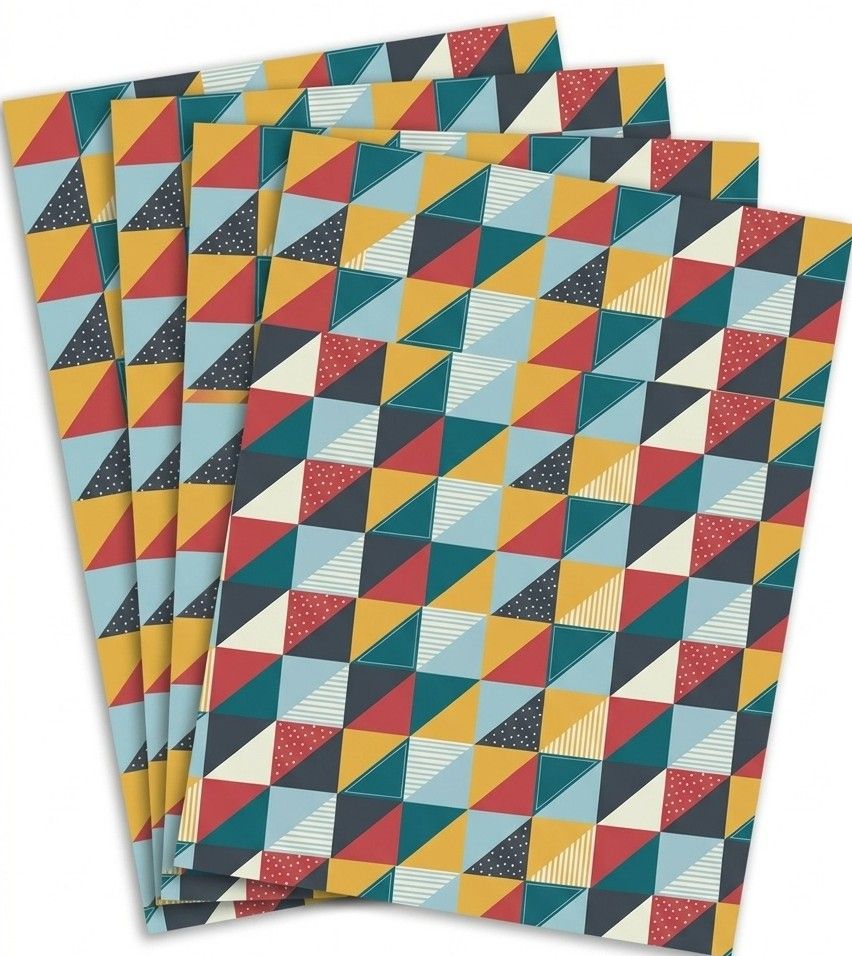 SimonElvin - Flat Gift Wrap With 2 Gift Tags - Triangles Design - 6 Pcs