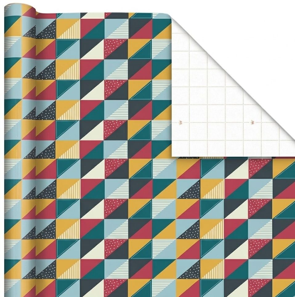 SimonElvin - Flat Gift Wrap With 2 Gift Tags - Triangles Design - 6 Pcs