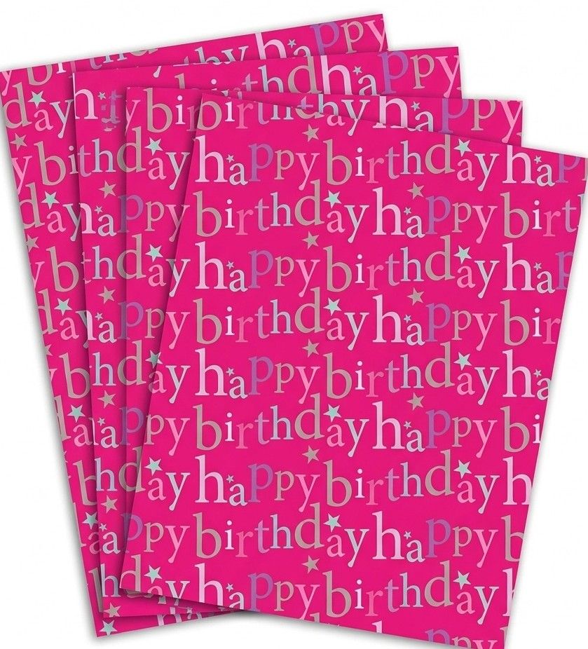 SimonElvin - Flat Gift Wrap & Tag Set - Designer Happy Birthday Writing - 6 Pcs