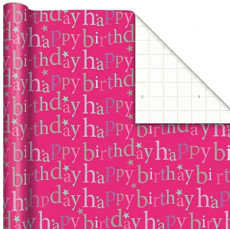 SimonElvin - Flat Gift Wrap & Tag Set - Designer Happy Birthday Writing - 6 Pcs
