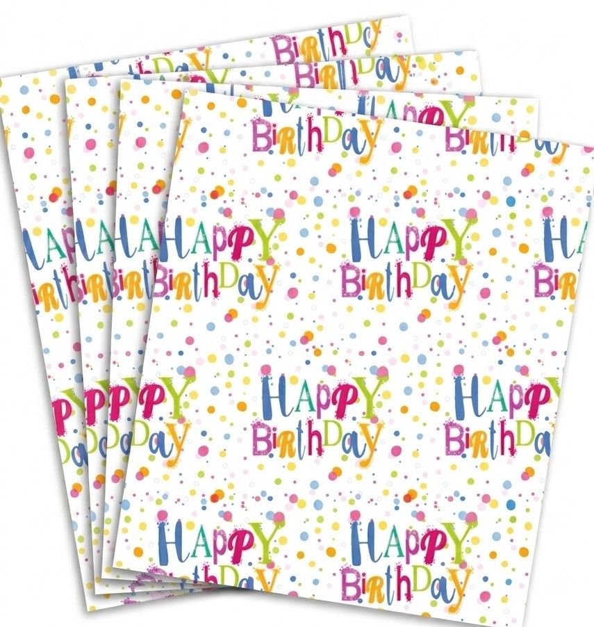 SimonElvin - Flat Gift Wrap With Tag Set - Designer Happy Birthday - 6 Pcs