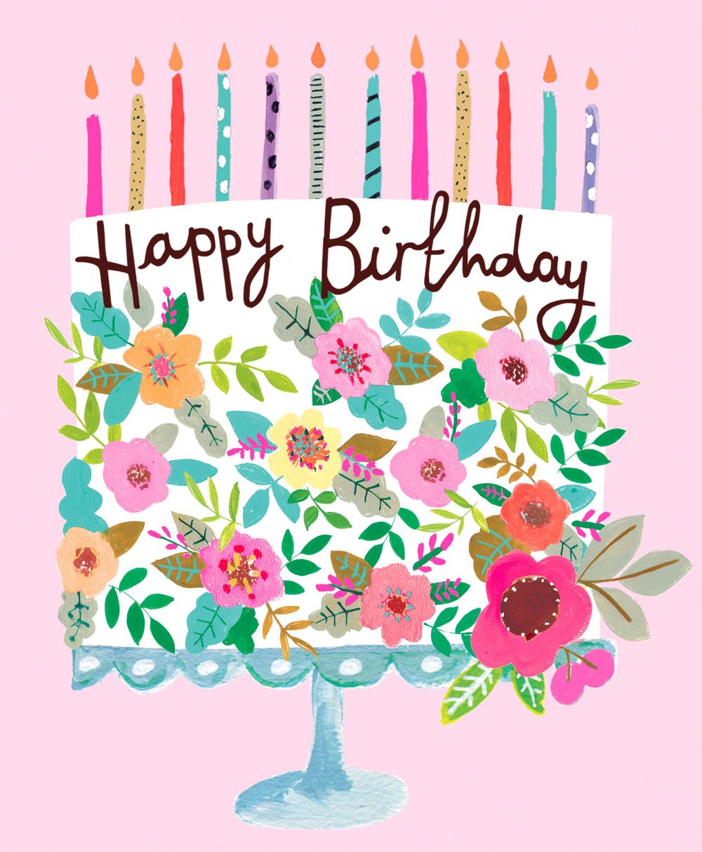 PaperSalad - Blank Card - Happy Birthday Flower Cake In Pink