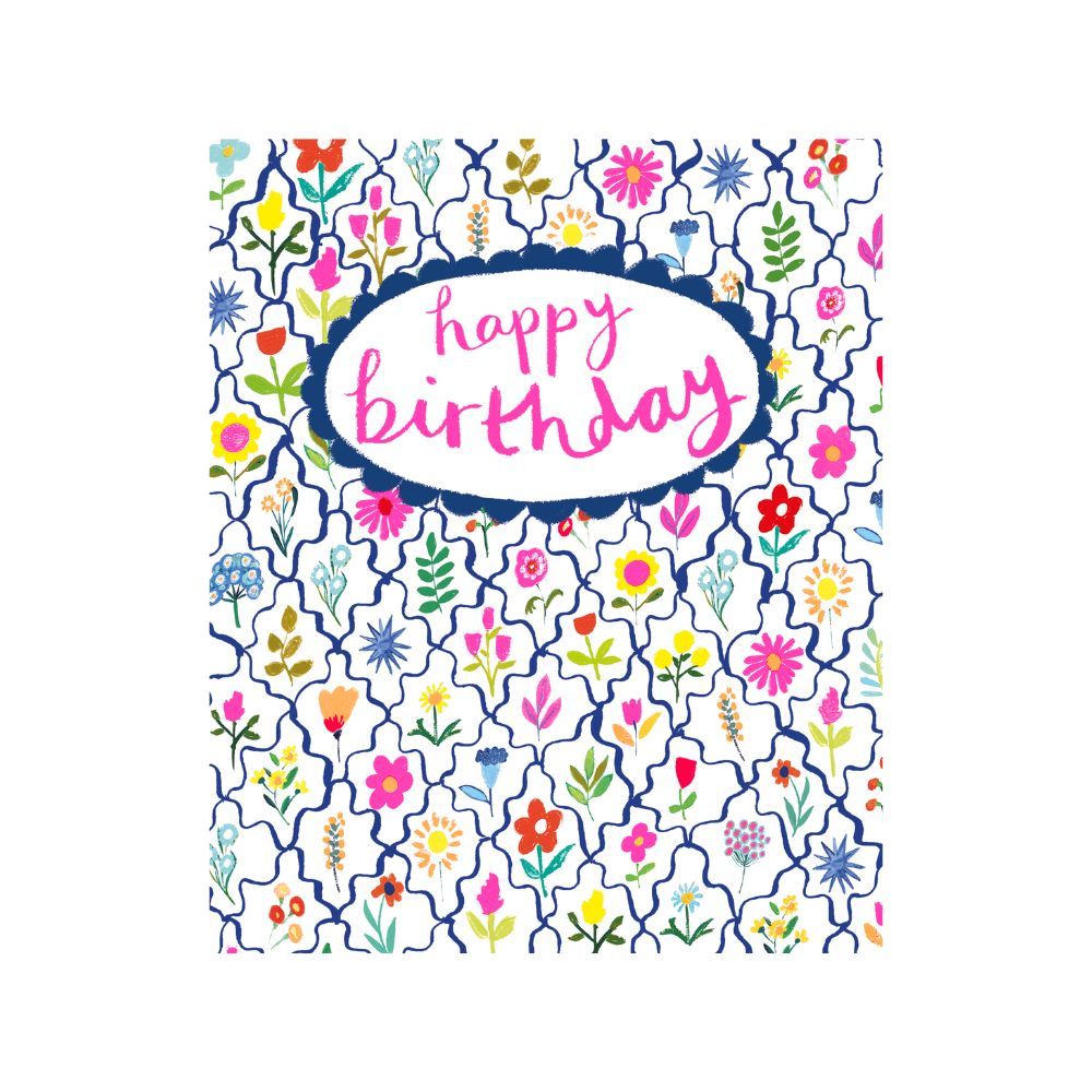 PaperSalad - Happy Birthday Blank Greeting Card - Ditsy Wiggle Floral Pattern