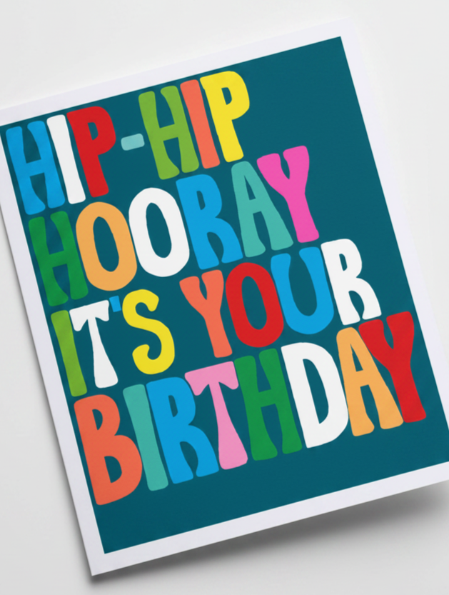 PaperSalad - Hip Hip Hooray Happy Birthday Blank Greeting Card - Multicolor